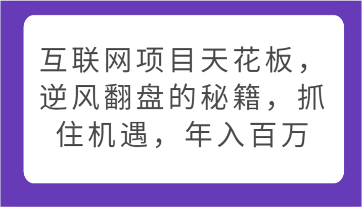 互联网项目天花板，逆风翻盘的秘籍，抓住机遇，年入百万-休闲网赚three