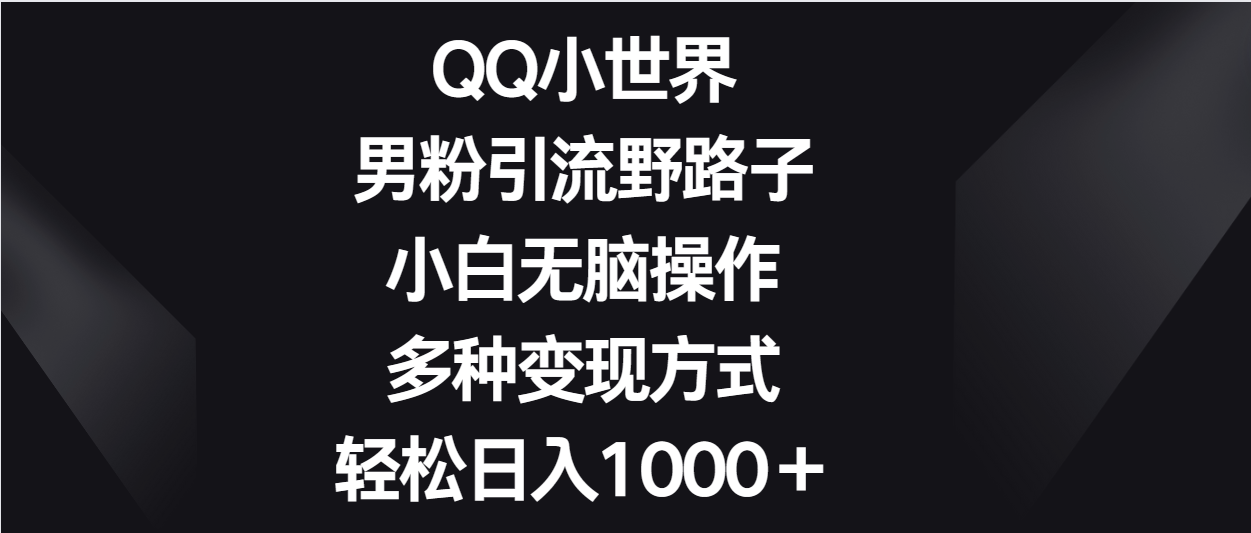 QQ小世界男粉引流野路子，小白无脑操作，多种变现方式轻松日入1000＋-休闲网赚three