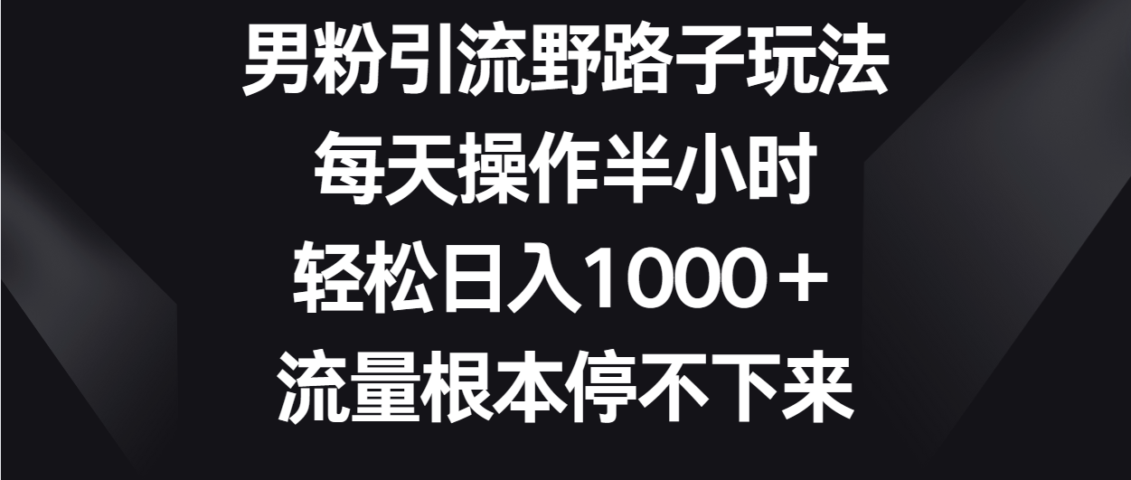 男粉引流野路子玩法，每天操作半小时轻松日入1000＋，流量根本停不下来-休闲网赚three