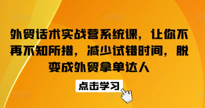 外贸话术实战营系统课，让你不再不知所措，减少试错时间，脱变成外贸拿单达人-休闲网赚three