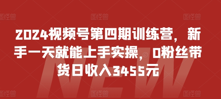 2024视频号第四期训练营，新手一天就能上手实操，0粉丝带货日收入3455元-休闲网赚three