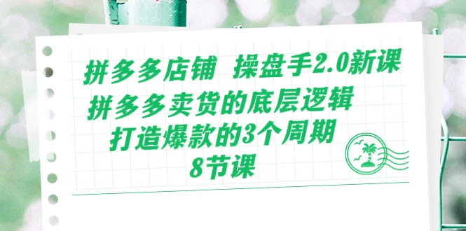 拼多多店铺操盘手2.0新课，拼多多卖货的底层逻辑，打造爆款的3个周期（8节）-休闲网赚three