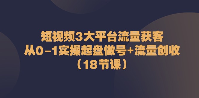 （10873期）短视频3大平台·流量 获客：从0-1实操起盘做号+流量 创收（18节课）-休闲网赚three