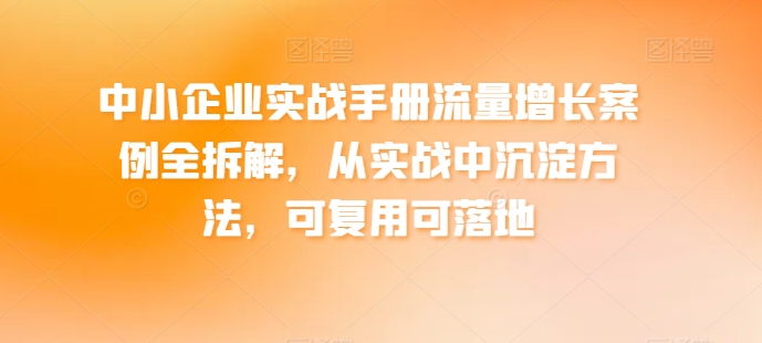 中小企业实战手册流量增长案例全拆解，从实战中沉淀方法，可复用可落地-休闲网赚three