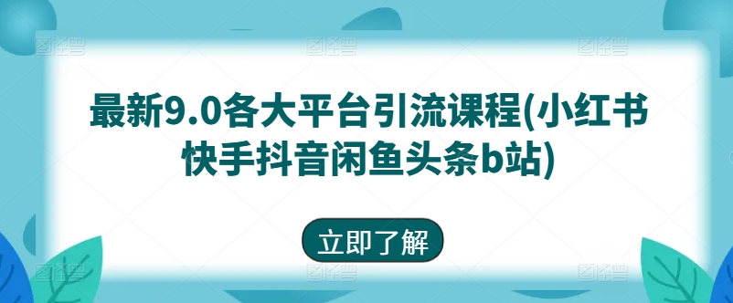 最新9.0各大平台引流课程(小红书快手抖音闲鱼头条b站)-休闲网赚three