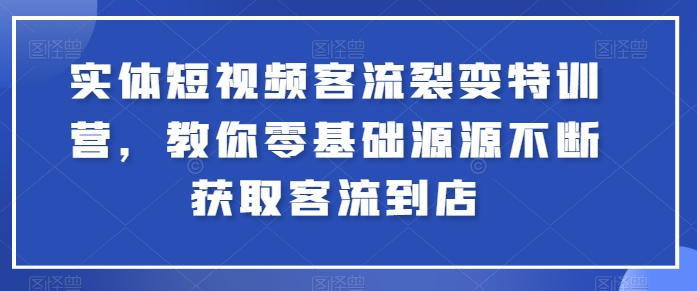 实体短视频客流裂变特训营，教你零基础源源不断获取客流到店-休闲网赚three