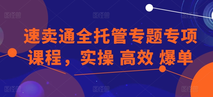 速卖通全托管专题专项课程，实操 高效 爆单-休闲网赚three