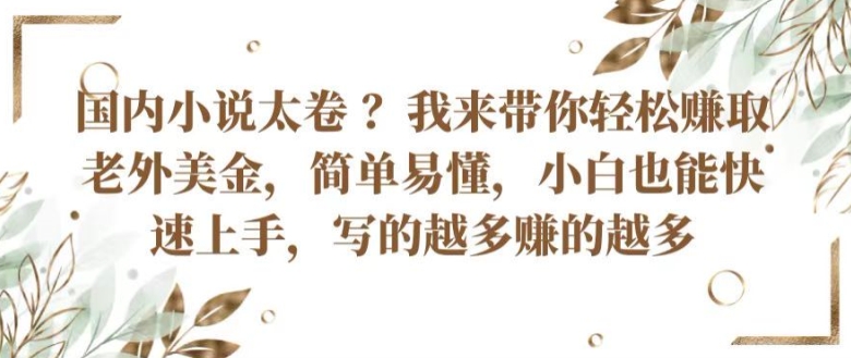 国内小说太卷 ?带你轻松赚取老外美金，简单易懂，小白也能快速上手，写的越多赚的越多-休闲网赚three