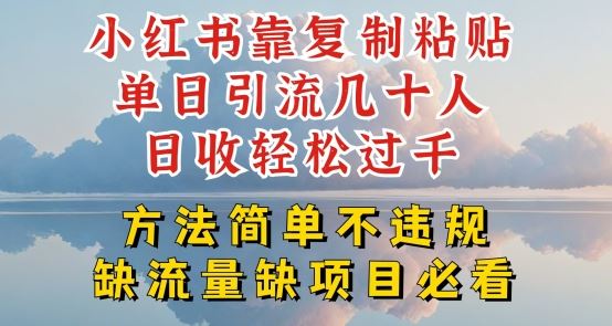 小红书靠复制粘贴单日引流几十人目收轻松过千，方法简单不违规【揭秘】-休闲网赚three