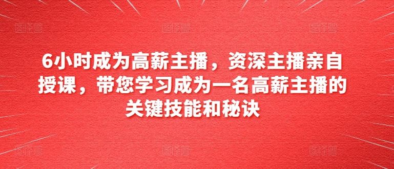 6小时成为高薪主播，资深主播亲自授课，带您学习成为一名高薪主播的关键技能和秘诀-休闲网赚three