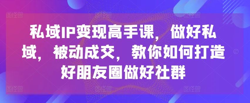 私域IP变现高手课，做好私域，被动成交，教你如何打造好朋友圈做好社群-休闲网赚three