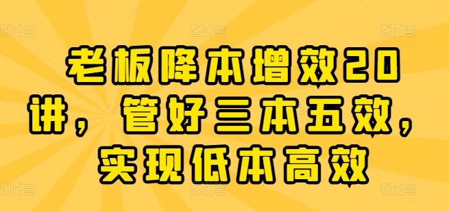 老板降本增效20讲，管好三本五效，实现低本高效-休闲网赚three