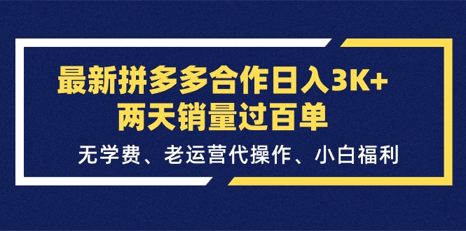 （11288期）最新拼多多合作日入3K+两天销量过百单，无学费、老运营代操作、小白福利-休闲网赚three