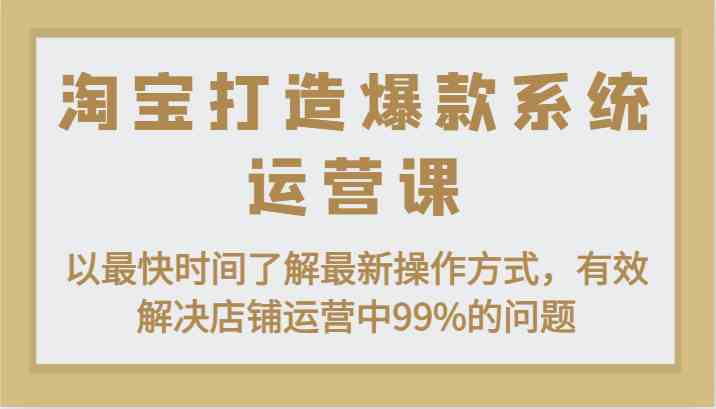 淘宝打造爆款系统运营课：以最快时间了解最新操作方式，有效解决店铺运营中99%的问题-休闲网赚three