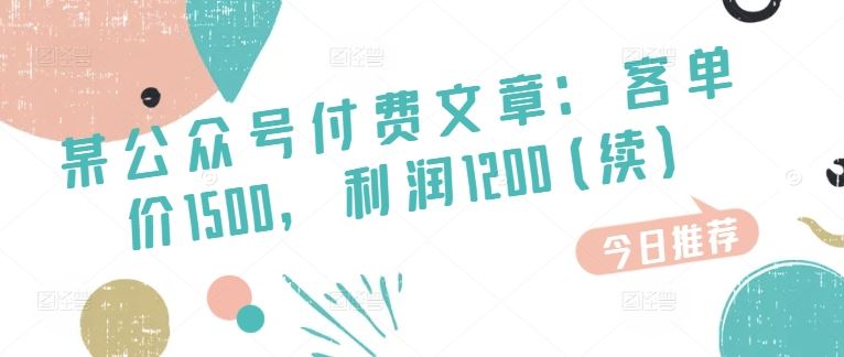 某公众号付费文章：客单价1500，利润1200(续)，市场几乎可以说是空白的-休闲网赚three