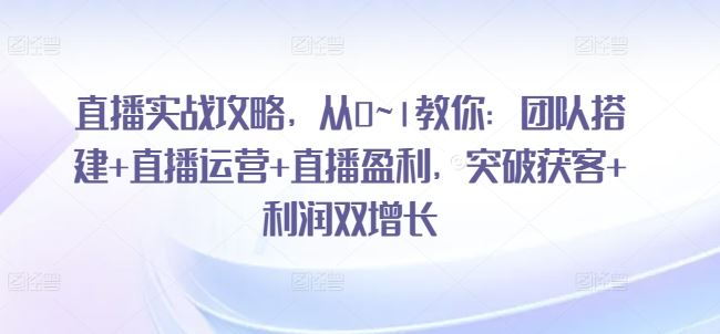 直播实战攻略，​从0~1教你：团队搭建+直播运营+直播盈利，突破获客+利润双增长-休闲网赚three