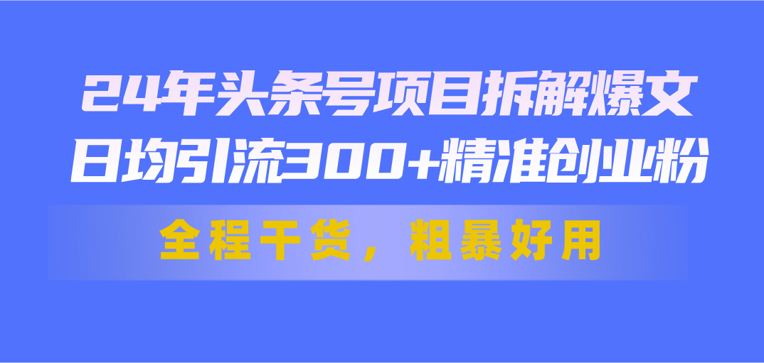 （11397期）24年头条号项目拆解爆文，日均引流300+精准创业粉，全程干货，粗暴好用-休闲网赚three