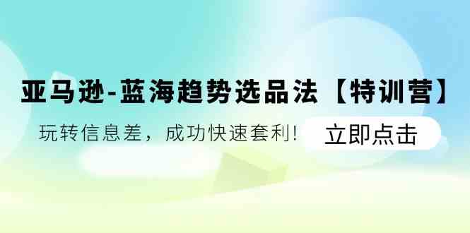 亚马逊蓝海趋势选品法【特训营】：玩转信息差，成功快速套利-休闲网赚three