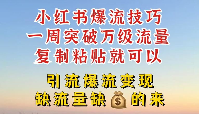 小红书爆流技巧，一周突破万级流量，复制粘贴就可以，引流爆流变现【揭秘】-休闲网赚three