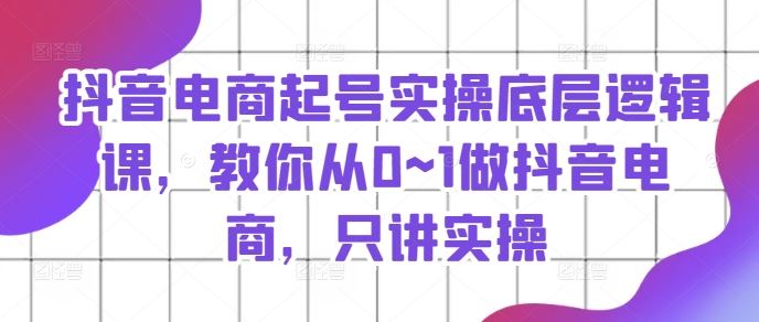 抖音电商起号实操底层逻辑课，教你从0~1做抖音电商，只讲实操-休闲网赚three