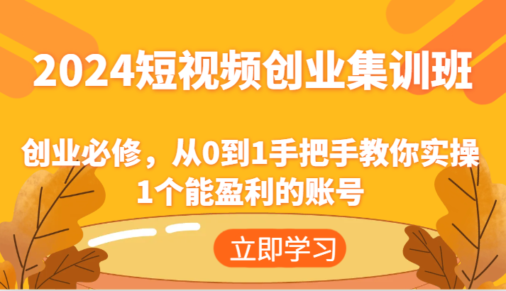 2024短视频创业集训班：创业必修，从0到1手把手教你实操1个能盈利的账号-休闲网赚three