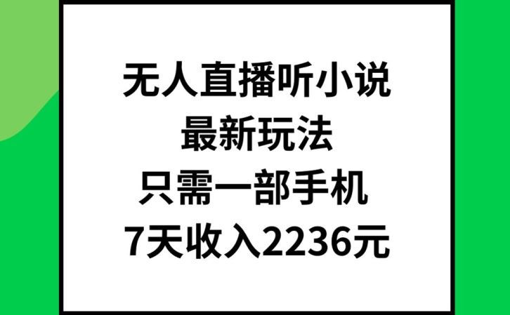 无人直播听小说最新玩法，只需一部手机，7天收入2236元【揭秘】-休闲网赚three