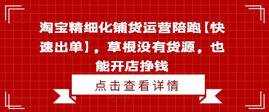 淘宝精细化铺货运营陪跑【快速出单】，草根没有货源，也能开店挣钱-休闲网赚three