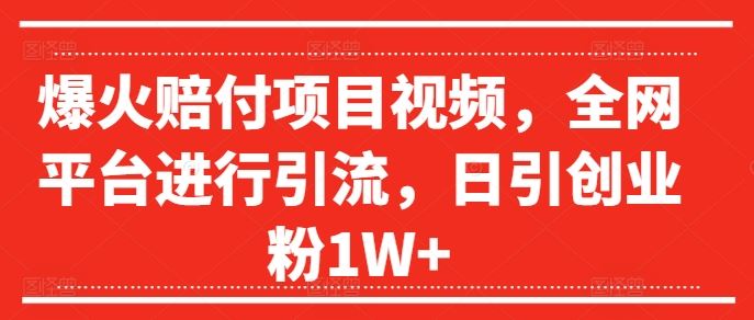 爆火赔付项目视频，全网平台进行引流，日引创业粉1W+【揭秘】-休闲网赚three