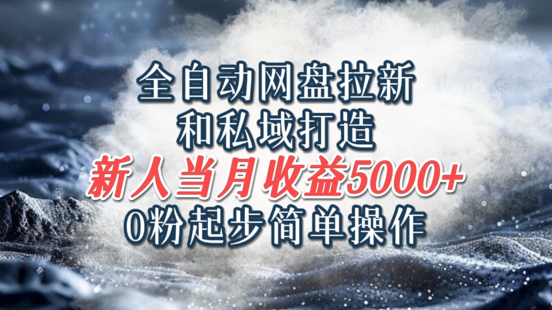 全自动网盘拉新和私域打造，0粉起步简单操作，新人入门当月收益5000以上-休闲网赚three