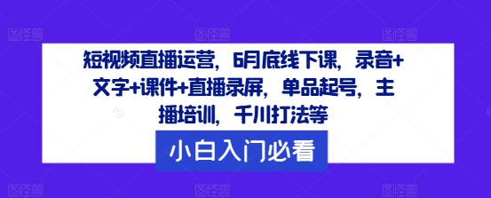 短视频直播运营，6月底线下课，录音+文字+课件+直播录屏，单品起号，主播培训，千川打法等-休闲网赚three