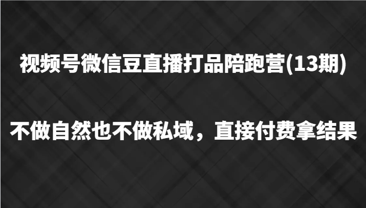 视频号微信豆直播打品陪跑(13期)，不做不自然流不做私域，直接付费拿结果-休闲网赚three