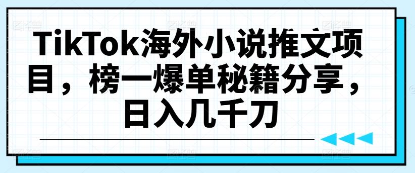 TikTok海外小说推文项目，榜一爆单秘籍分享，日入几千刀-休闲网赚three