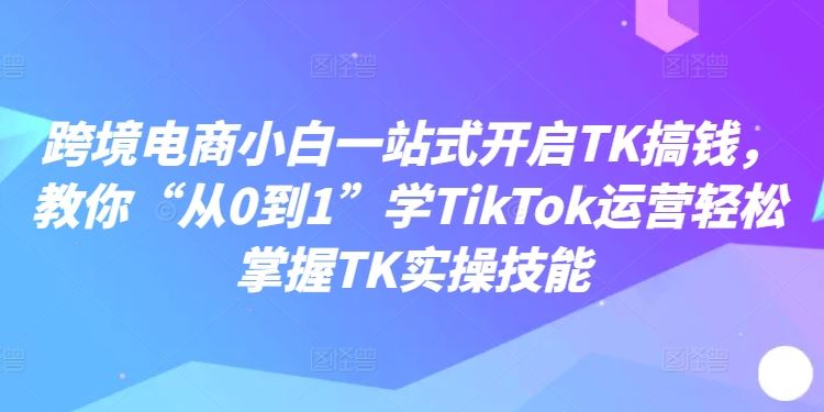 跨境电商小白一站式开启TK搞钱，教你“从0到1”学TikTok运营轻松掌握TK实操技能-休闲网赚three