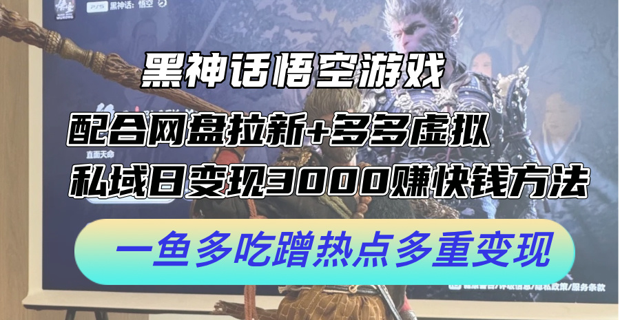 （12316期）黑神话悟空游戏配合网盘拉新+多多虚拟+私域日变现3000+赚快钱方法。…-休闲网赚three