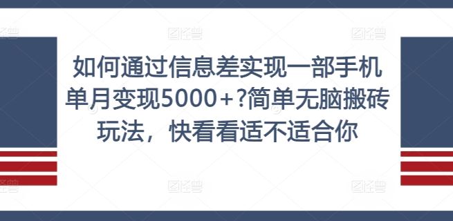 如何通过信息差实现一部手机单月变现5000+?简单无脑搬砖玩法，快看看适不适合你【揭秘】-休闲网赚three