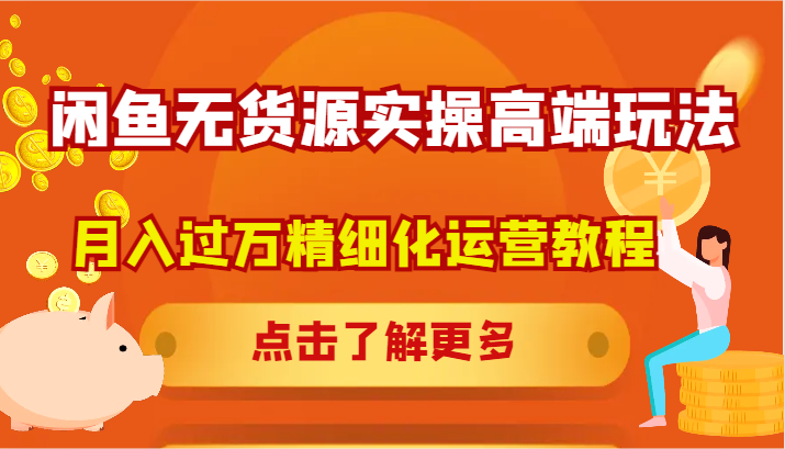 闲鱼无货源实操高端玩法，月入过万精细化运营教程-休闲网赚three