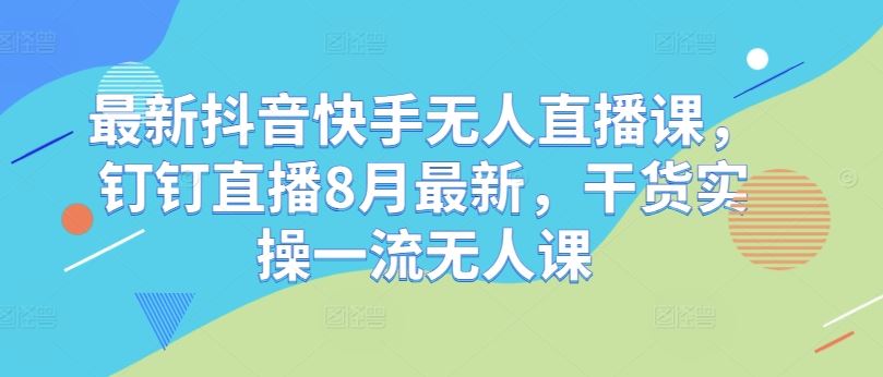 最新抖音快手无人直播课，钉钉直播8月最新，干货实操一流无人课-休闲网赚three