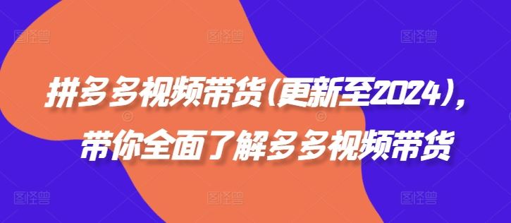 拼多多视频带货(更新至2024)，带你全面了解多多视频带货-休闲网赚three