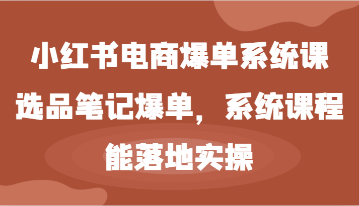 小红书电商爆单系统课-选品笔记爆单，系统课程，能落地实操-休闲网赚three