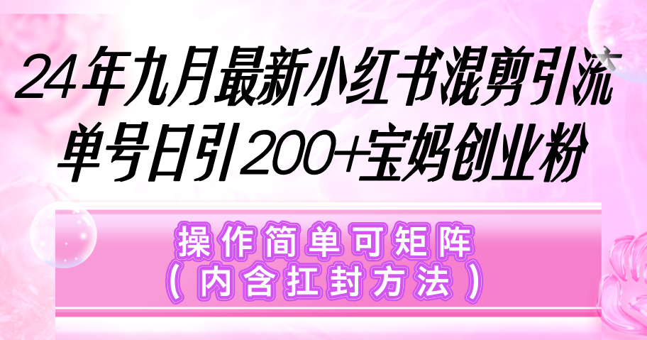 （12530期）小红书混剪引流，单号日引200+宝妈创业粉，操作简单可矩阵（内含扛封…-休闲网赚three