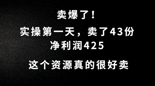 这个资源，需求很大，实操第一天卖了43份，净利润425【揭秘】-休闲网赚three