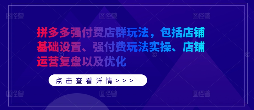 拼多多强付费店群玩法，包括店铺基础设置、强付费玩法实操、店铺运营复盘以及优化-休闲网赚three