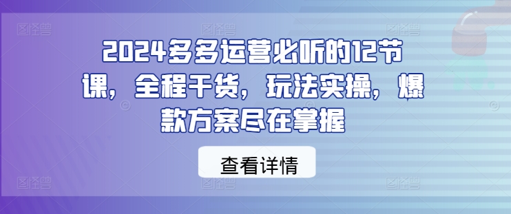 2024多多运营必听的12节课，全程干货，玩法实操，爆款方案尽在掌握-休闲网赚three