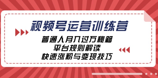 视频号运营训练营：普通人月入过万秘籍，平台规则解读，快速涨粉与变现-休闲网赚three