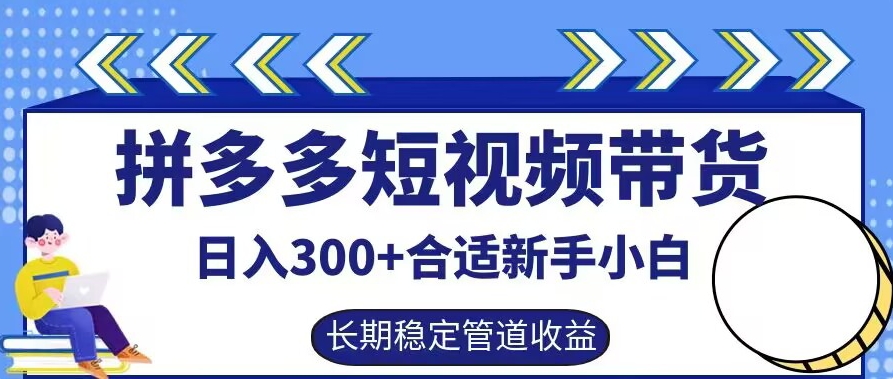 拼多多短视频带货日入300+有长期稳定被动收益，合适新手小白【揭秘】-休闲网赚three